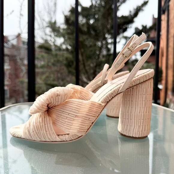 New Loeffler Randall Camellia Pleated Bow Heels Shoes Pearl Womens 7 - Picture 15 of 15